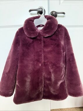 H&M Plush Faux Fur Coat in Plum